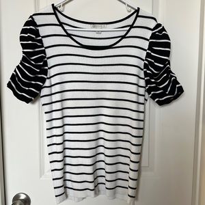 CATO Ribbed Rouched Sleeve Top L